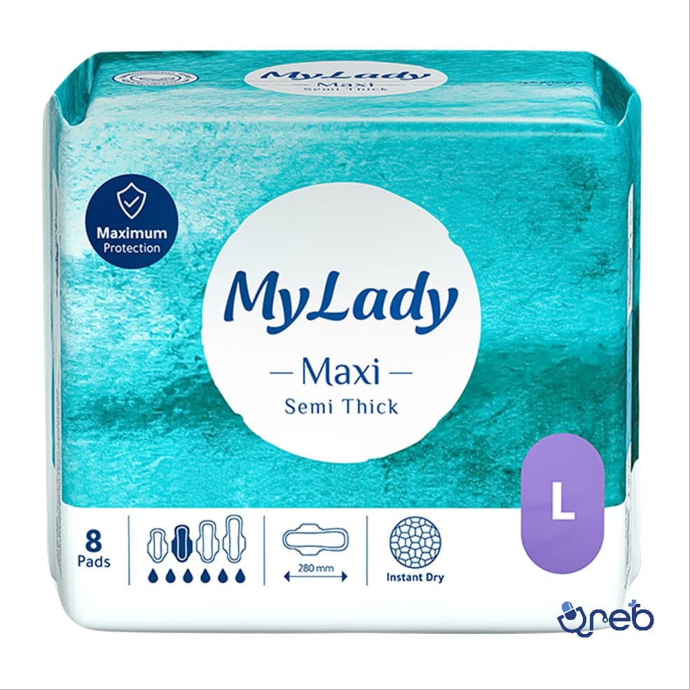 نوار بهداشتی مکسی نیمه ضخیم شب مای لیدی سایز بزرگ ۸ عددی مناسب پوست حساس